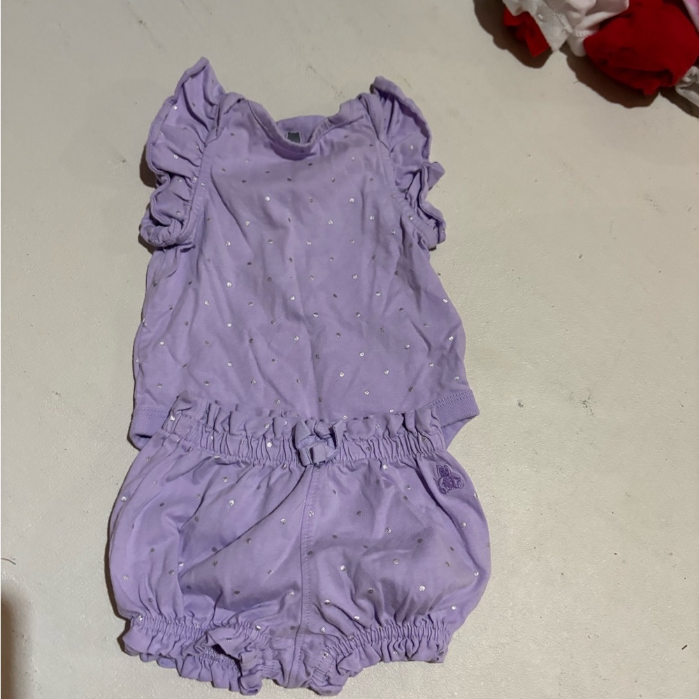 Baby Gap - Purple Ruffled Baby Romper with Shorts.
